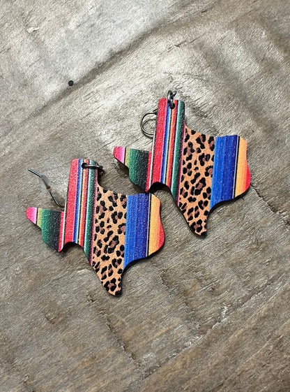 Texas shaped serape print drop earrings