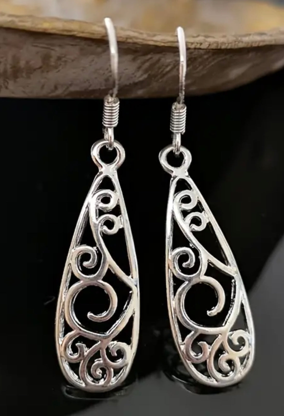 Boho Style Vintage Flower Carved Drop Earrings - 14K white Gold Plated Jewelry Gift for Women - 10mm x 36mm