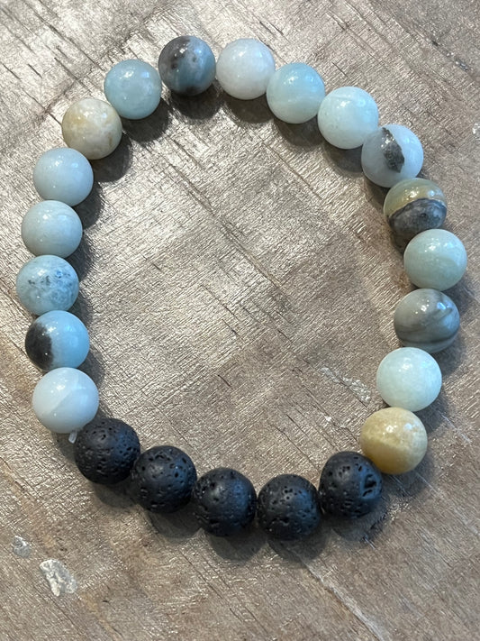 Lava stone and Amazon stone beaded bracelet