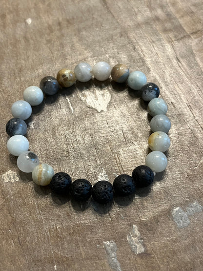 Lava stone and Amazon stone beaded bracelet