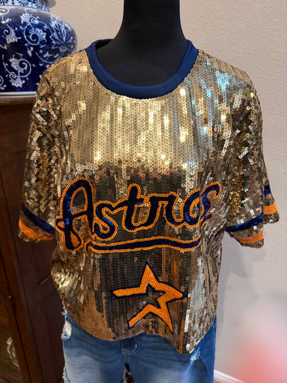 Astros Inspired Crop Sequins