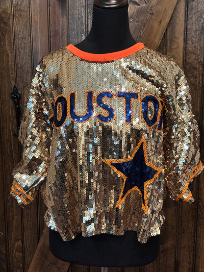 Astros Inspired Crop Sequins