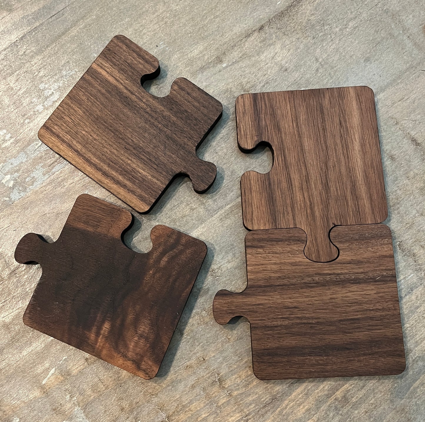 Walnut Puzzle Piece Coaster Set - 4