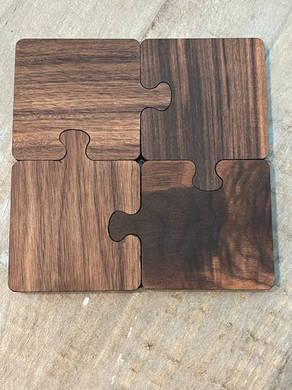 Walnut Puzzle Piece Coaster Set - 4