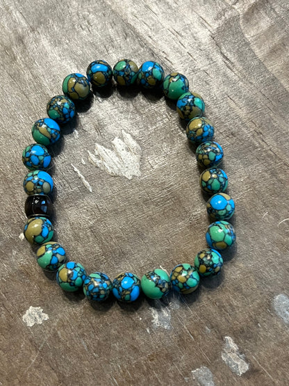 Yellow/Green/Blue Matrix Jasper Beaded Bracelet