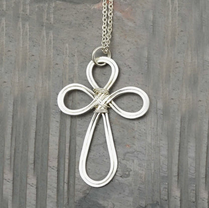 Silver Plated Pendant Necklace - Looped Cross