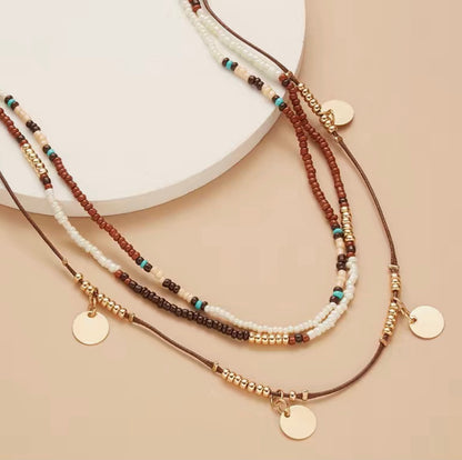 Three layer rice bead necklace