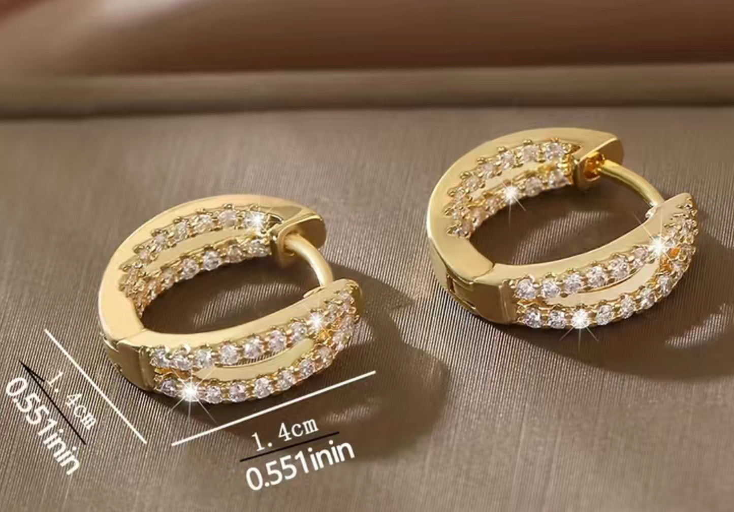 Double-layer curved 14k Gold plated Huggie Hoop Earrings with CZ inlay in front and back