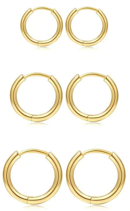 Simple and Elegant light 14k Gold Plated Huggie Earrings --3 sizes -  inside diameter - 8mm, 10mm, 12mm