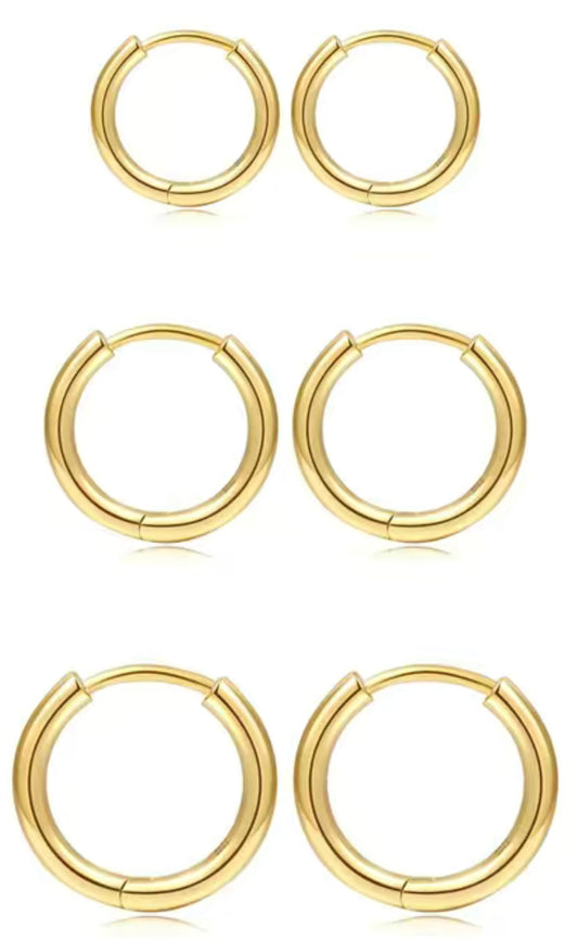 Simple and Elegant light 14k Gold Plated Huggie Earrings --3 sizes -  inside diameter - 8mm, 10mm, 12mm