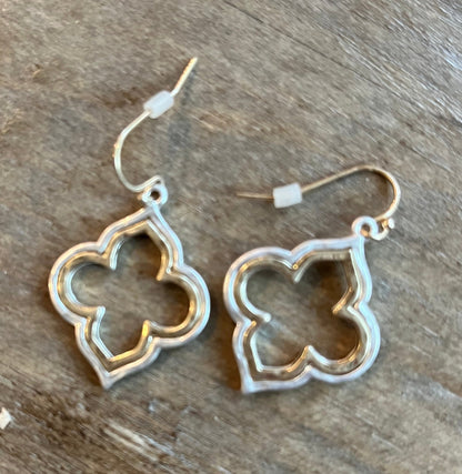 Gold and silver quatrefoil earrings