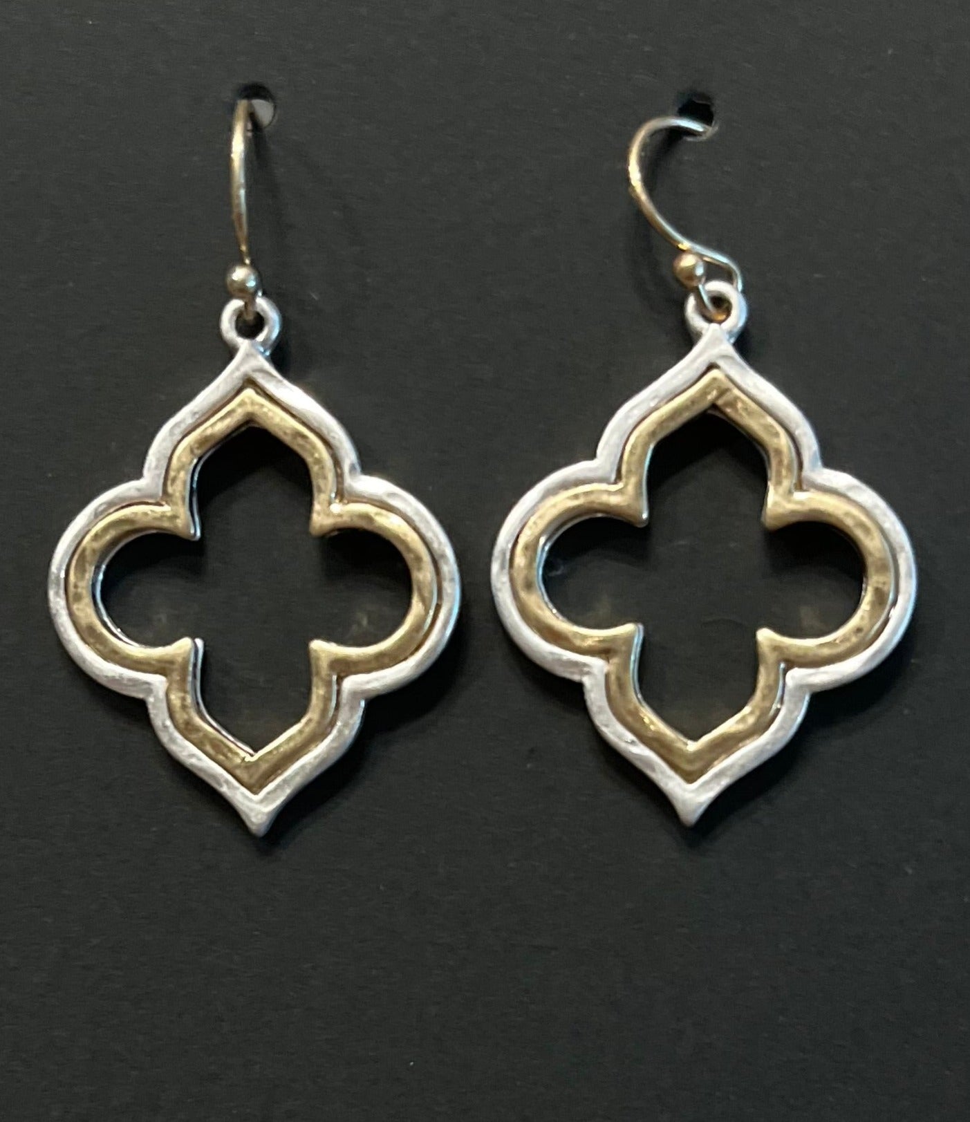 Gold and silver quatrefoil earrings