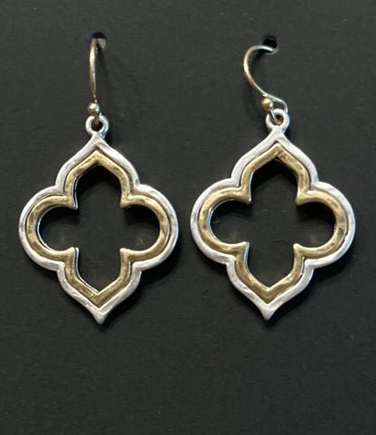 Gold and silver quatrefoil earrings