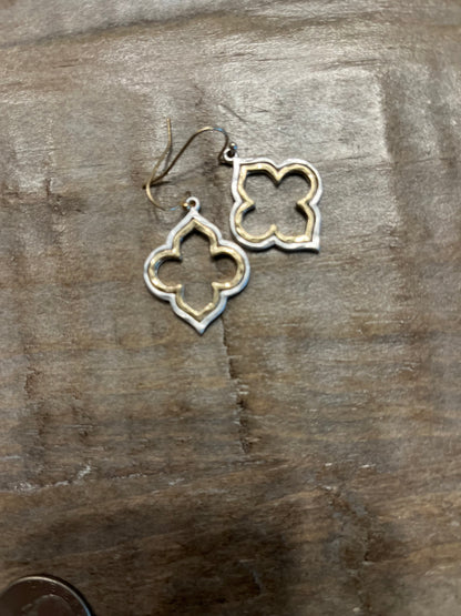 Gold and silver quatrefoil earrings