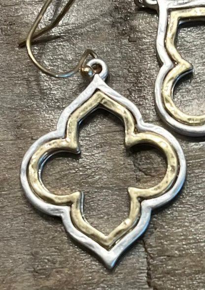 Gold and silver quatrefoil earrings