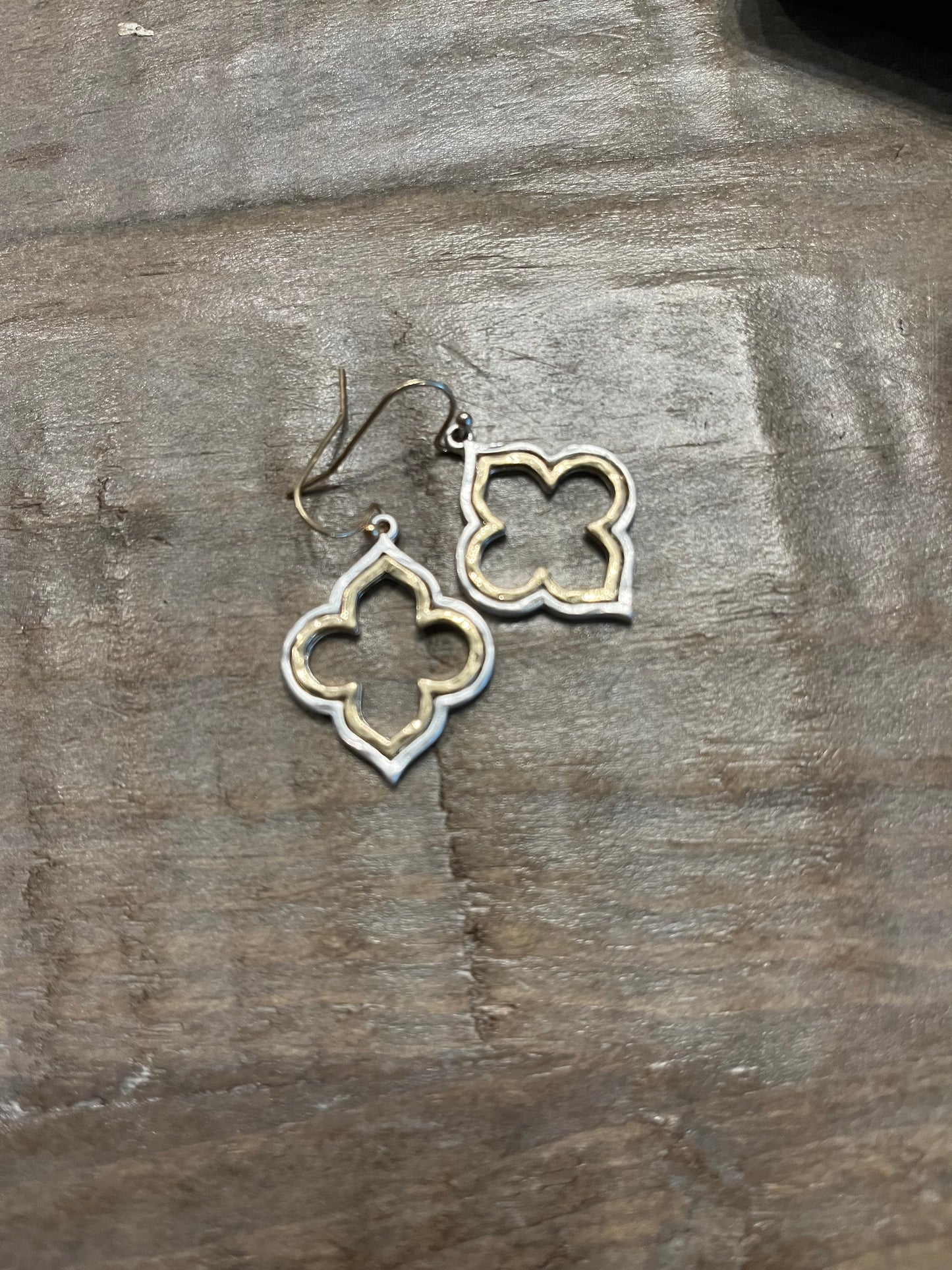 Gold and silver quatrefoil earrings