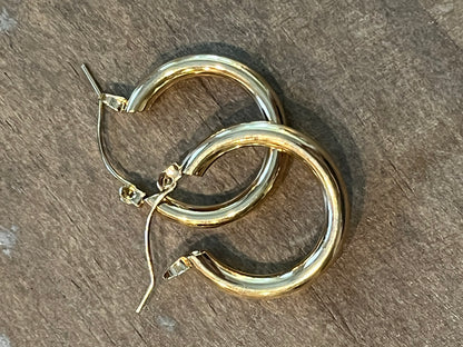 Gold Hollow Tube Hoop Earrings