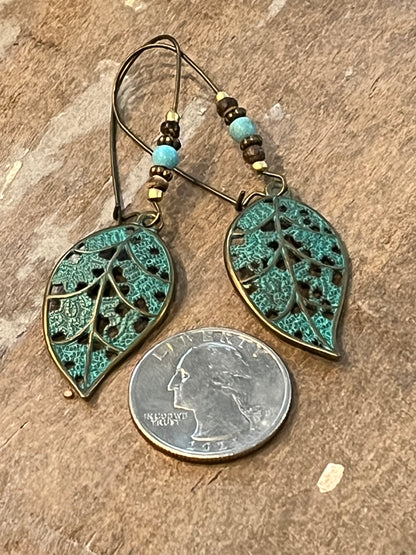 Boho Leaf Drop Turquoise Earrings