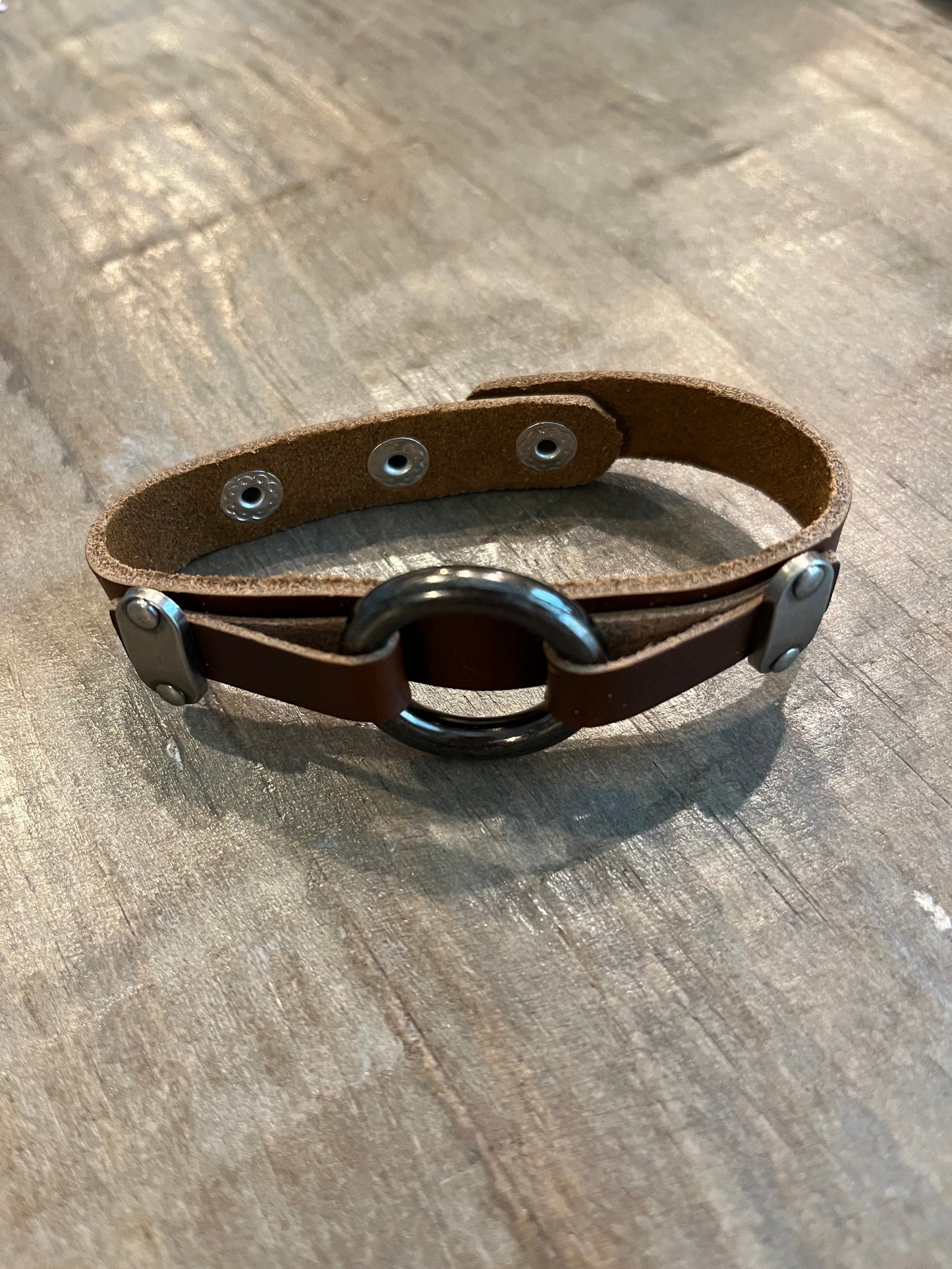 Brown leather and ring cuff bracelet- unisex