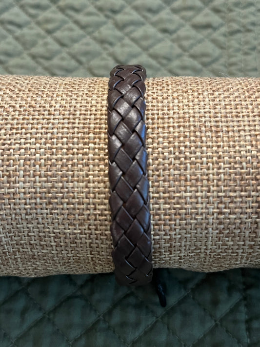 Brown leather braided bracelet - unisex