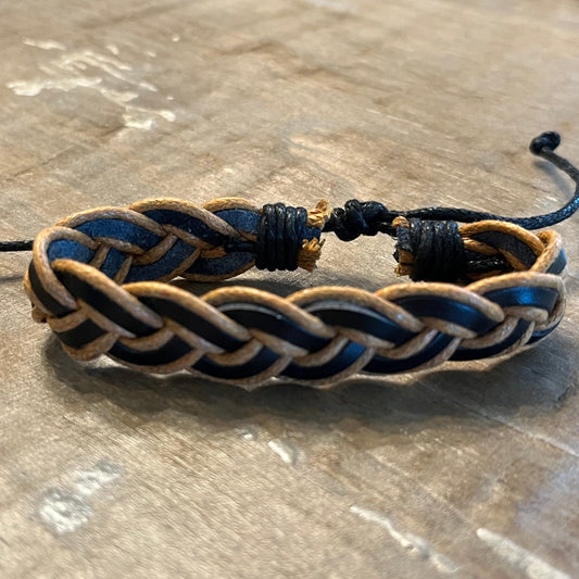 Black and brown braided leather bracelet- unisex