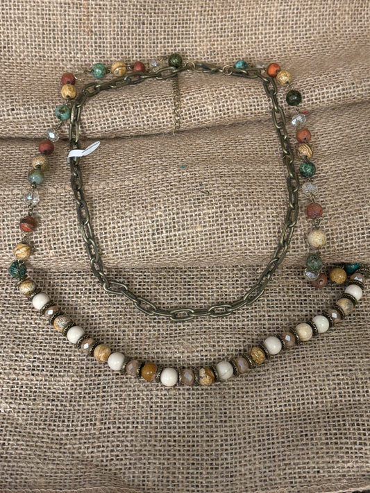 Mid length Beaded Necklace with Short metal necklace