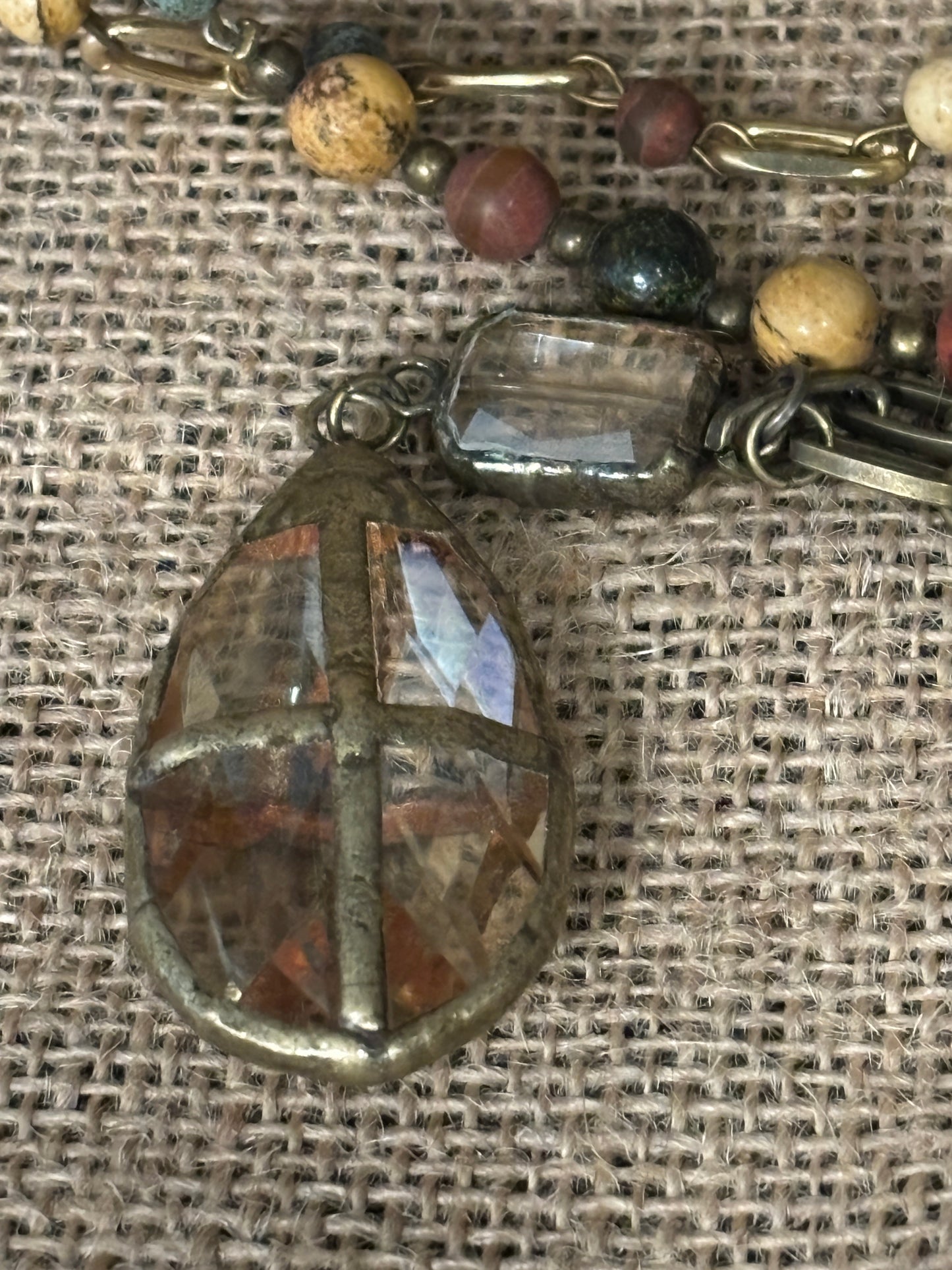 Long Savanna Jasper Beaded Necklace with Teardrop Pendant