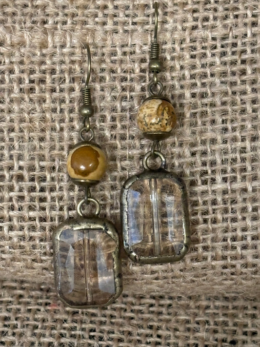 Bead and Square Crystal Dangle Earrings