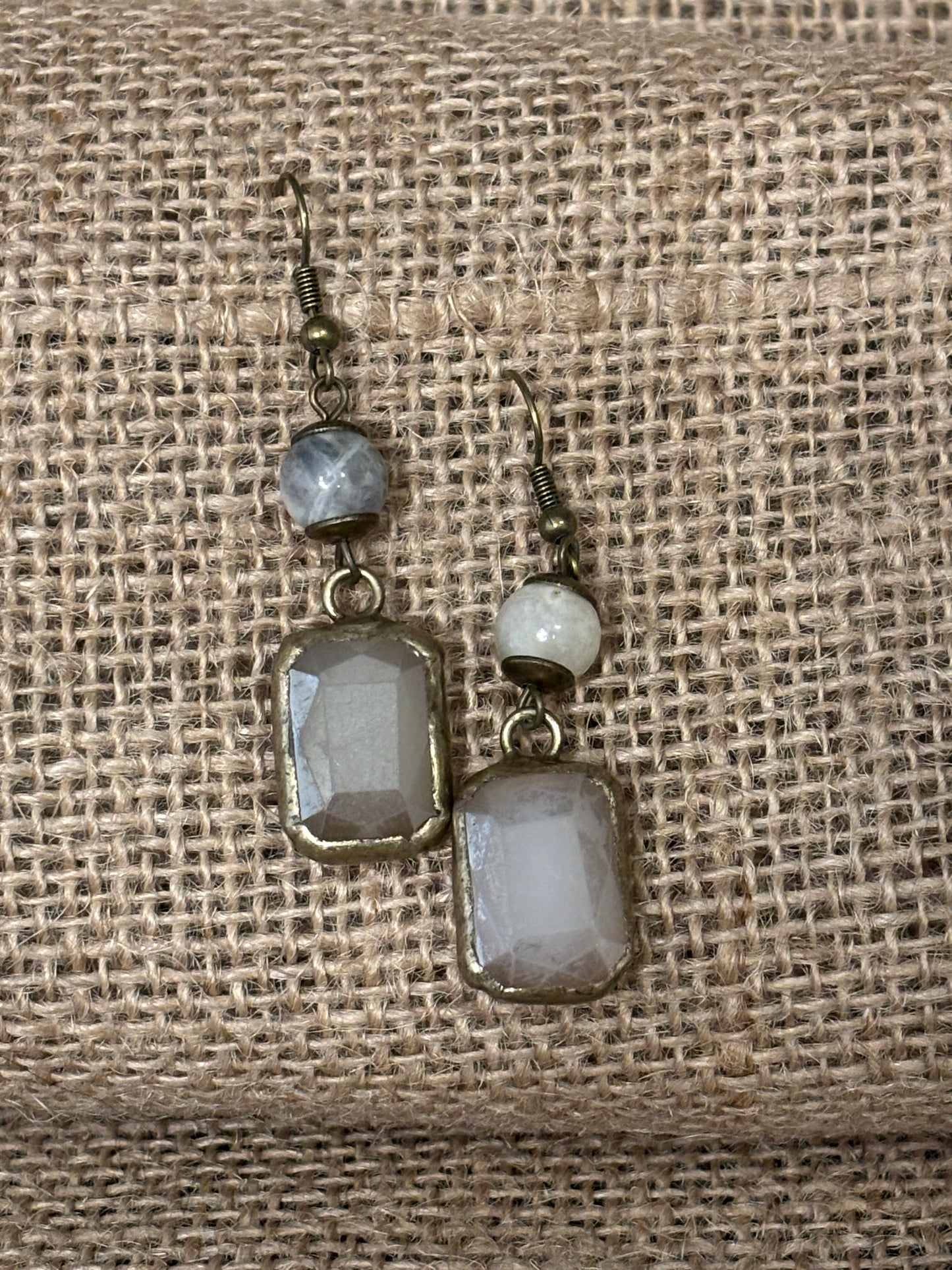 Bead and Square Crystal Dangle Earrings