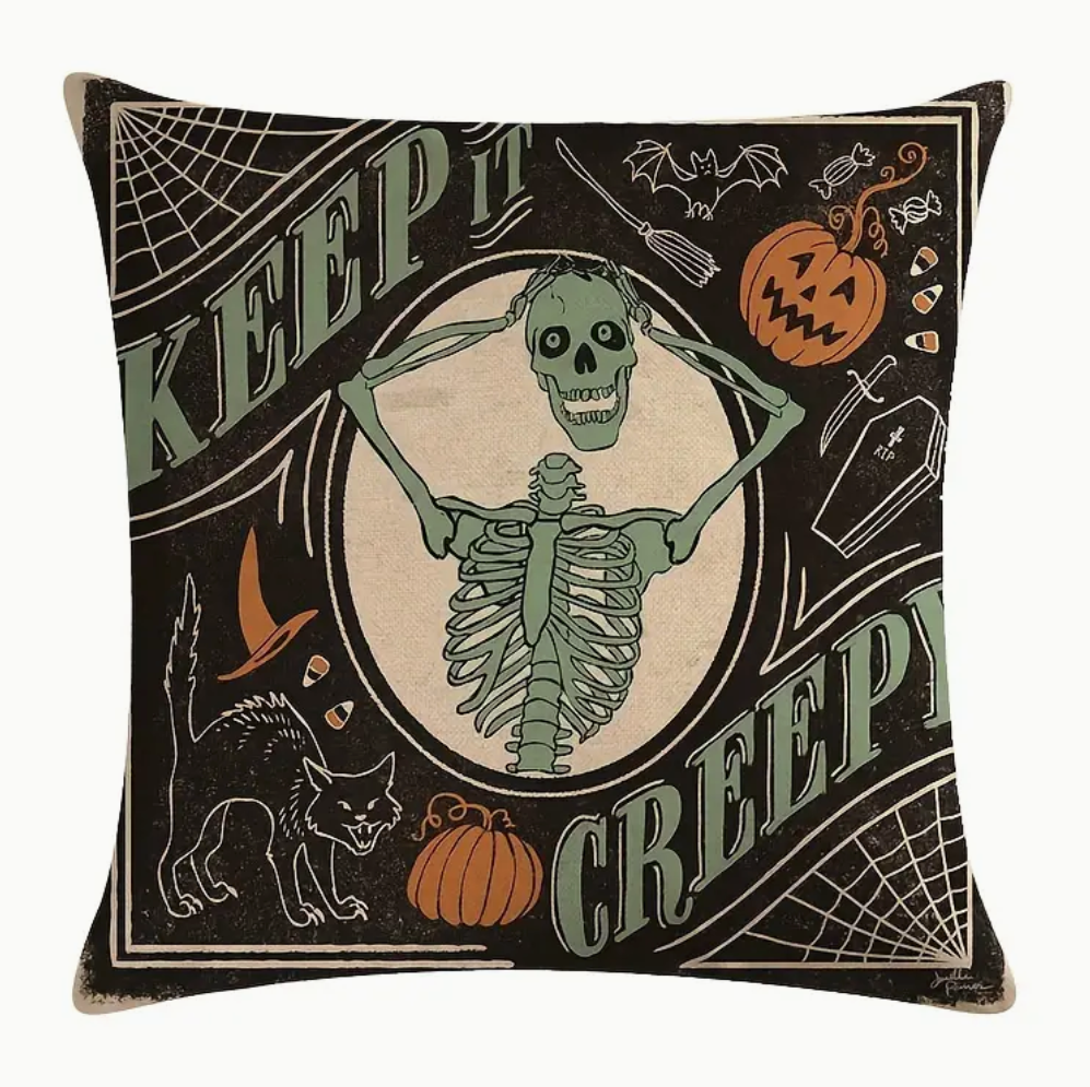 Linen blend Victorian Halloween throw pillow cover