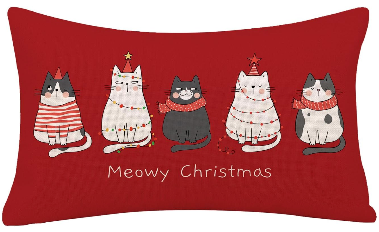 Christmas Pillow Cover - meowy xmas