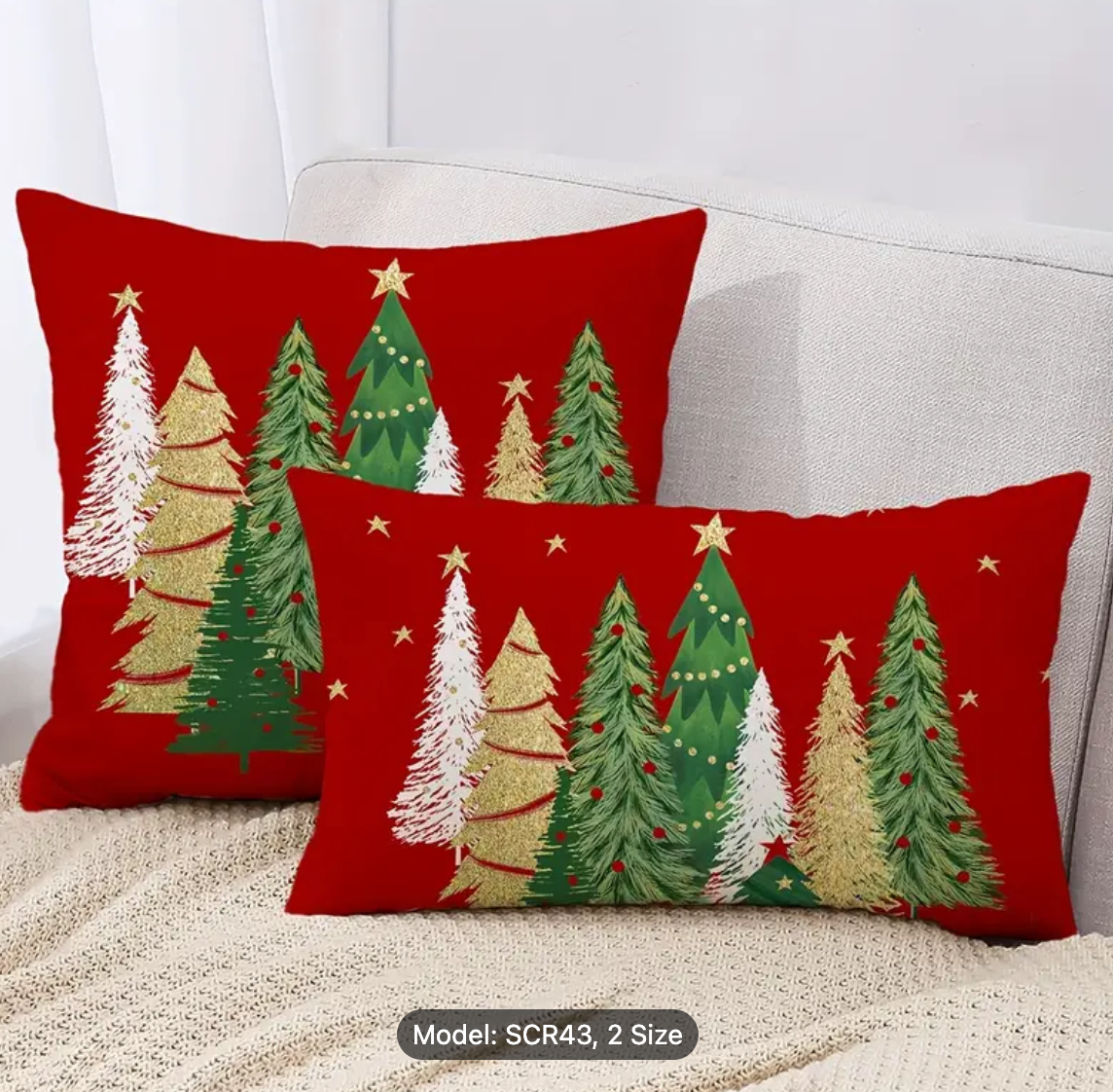 Christmas Pillow Cover - red or green w/ multi trees