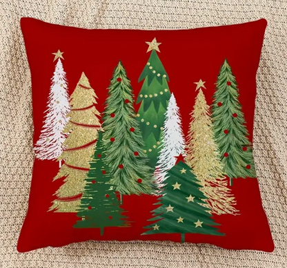 Christmas Pillow Cover - red or green w/ multi trees