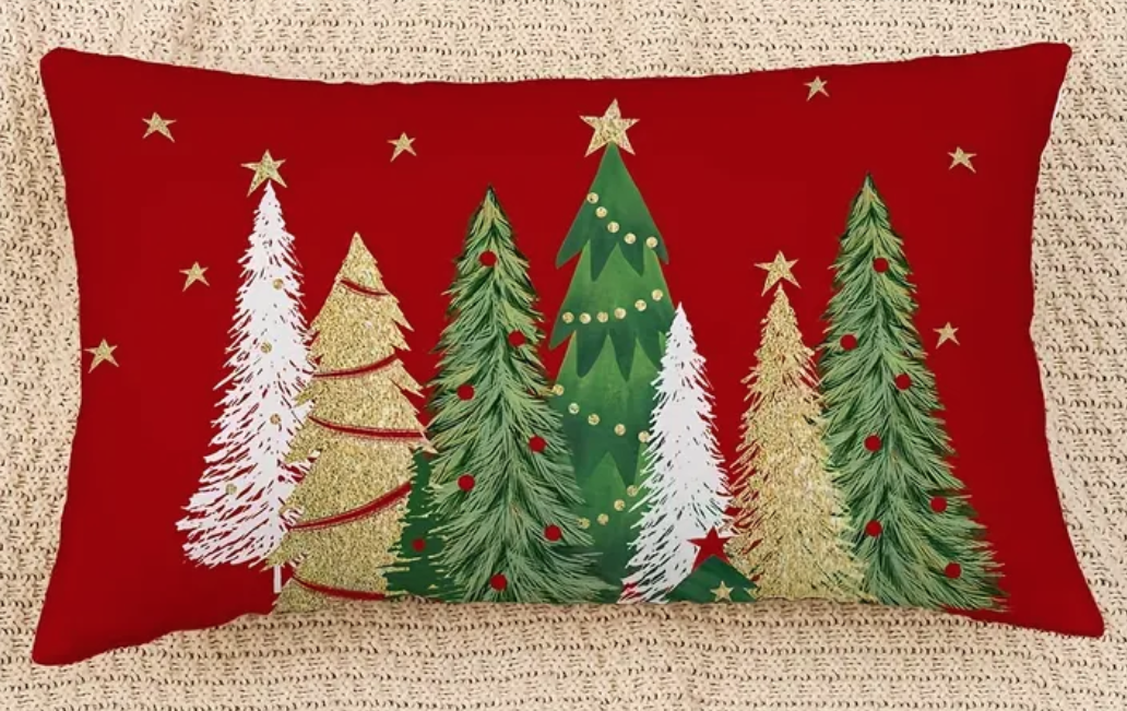 Christmas Pillow Cover - red or green w/ multi trees