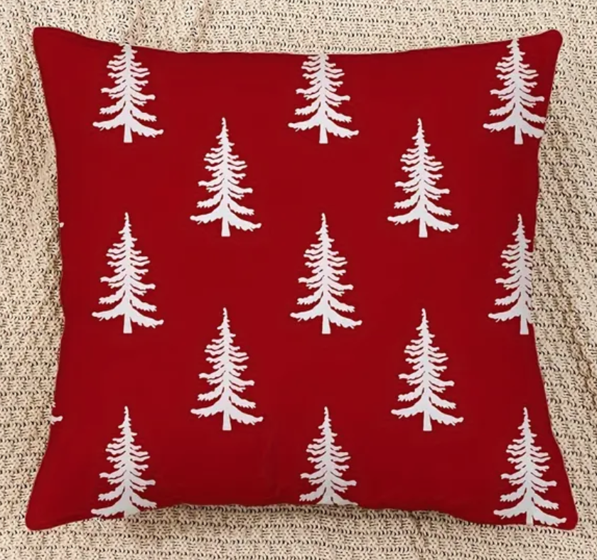 Christmas Pillow Cover - red w/ white trees