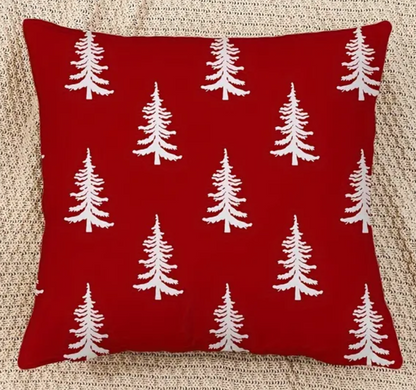 Christmas Pillow Cover - red w/ white trees