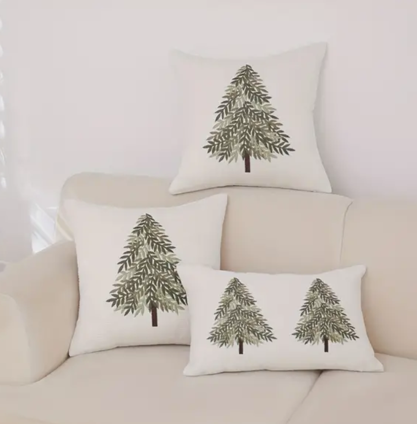 Christmas Pillow Cover - white w/ emb. tree