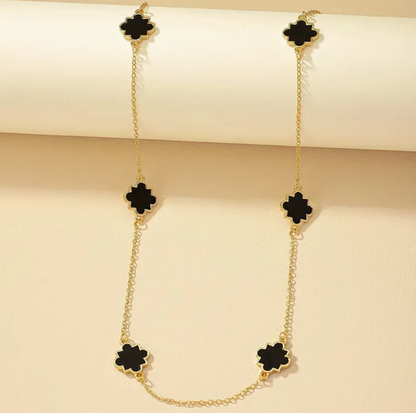 Black/Gold quatrefoil long necklace