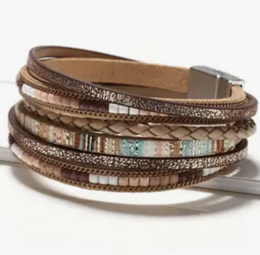 Multi Layer Vegan Leather Boho Bracelet