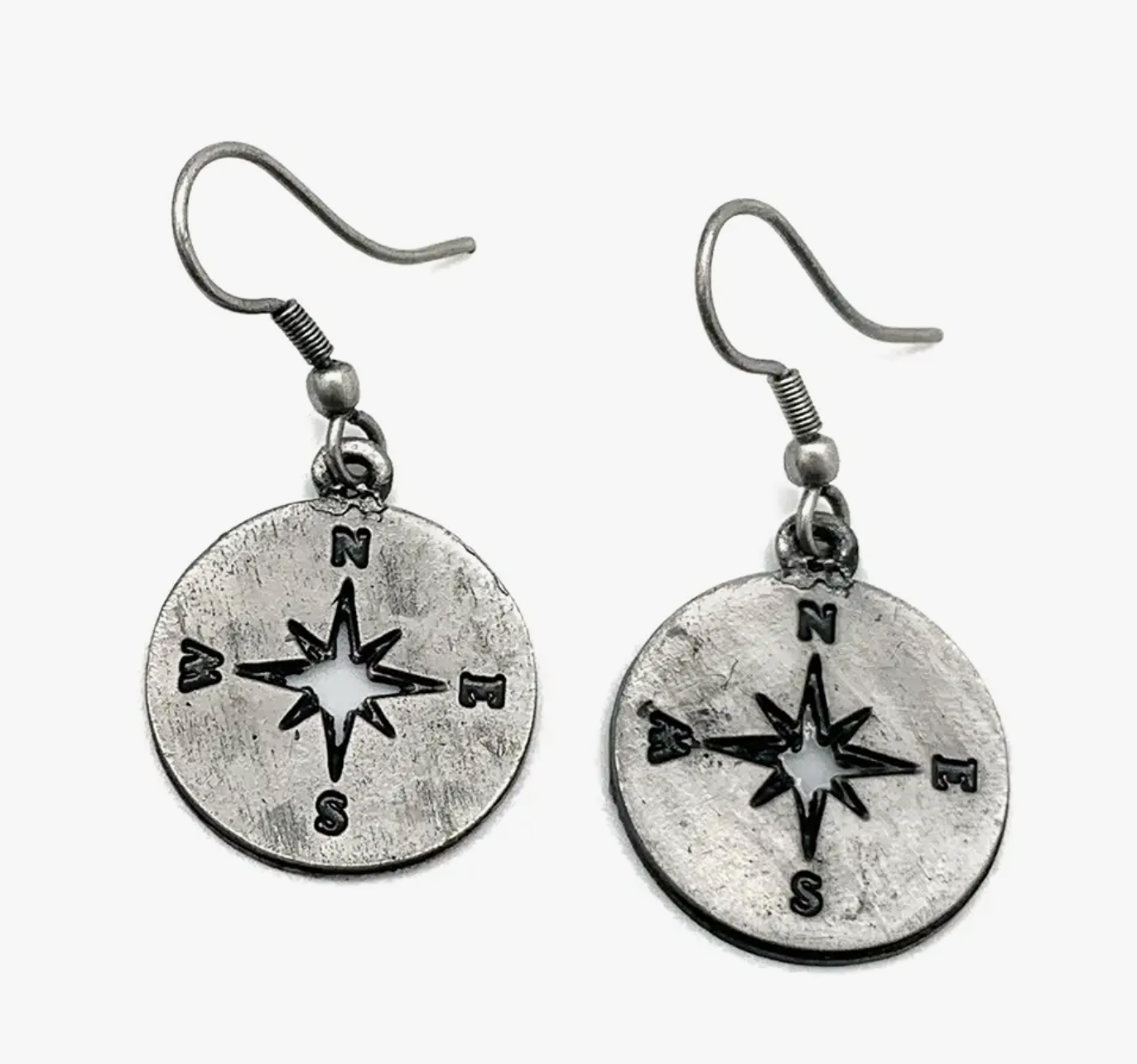 Pewter Compass Earrings