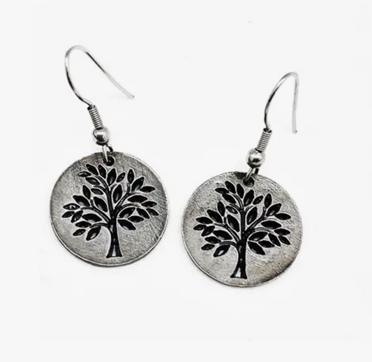 Pewter Tree of Life Earrings