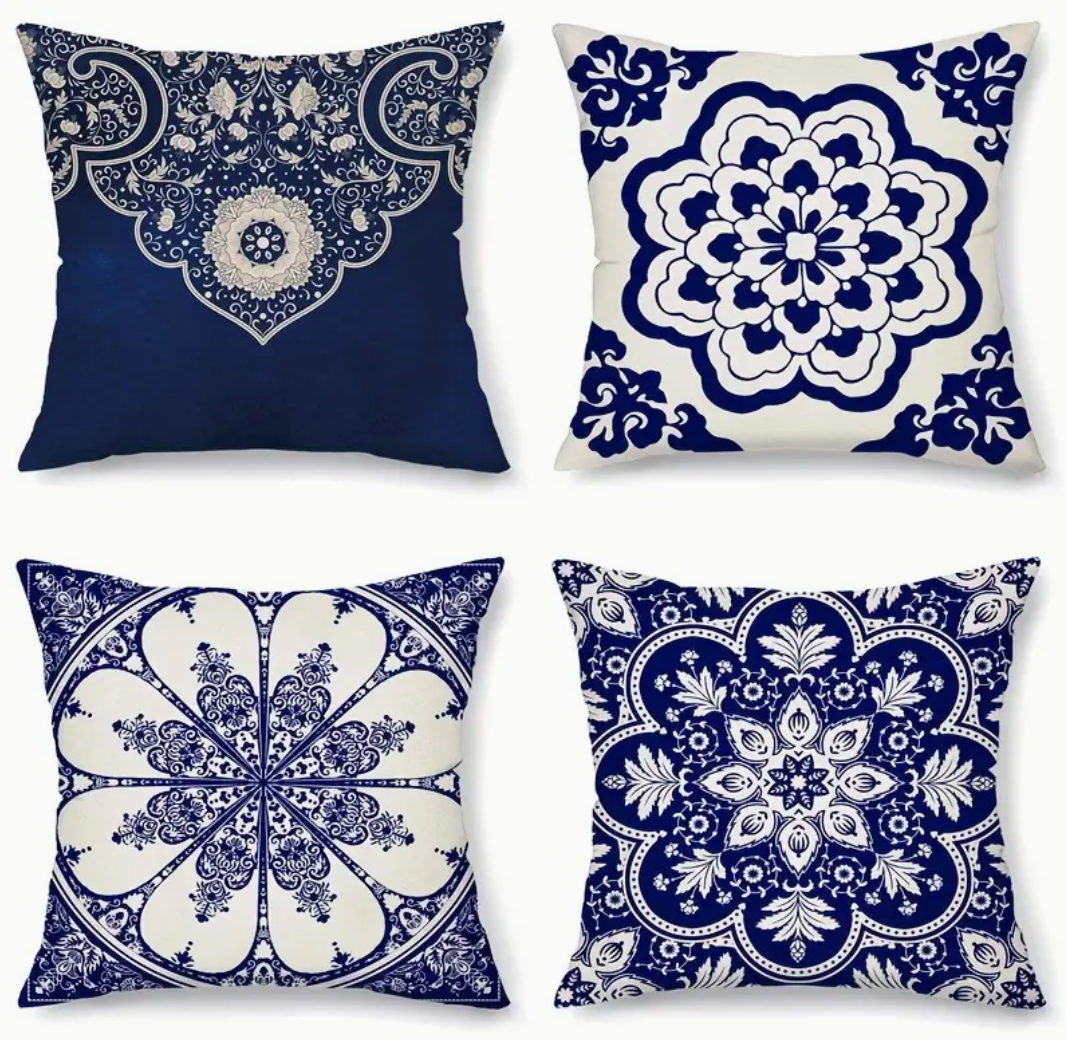 Mandala Blue and White Pillow Covers