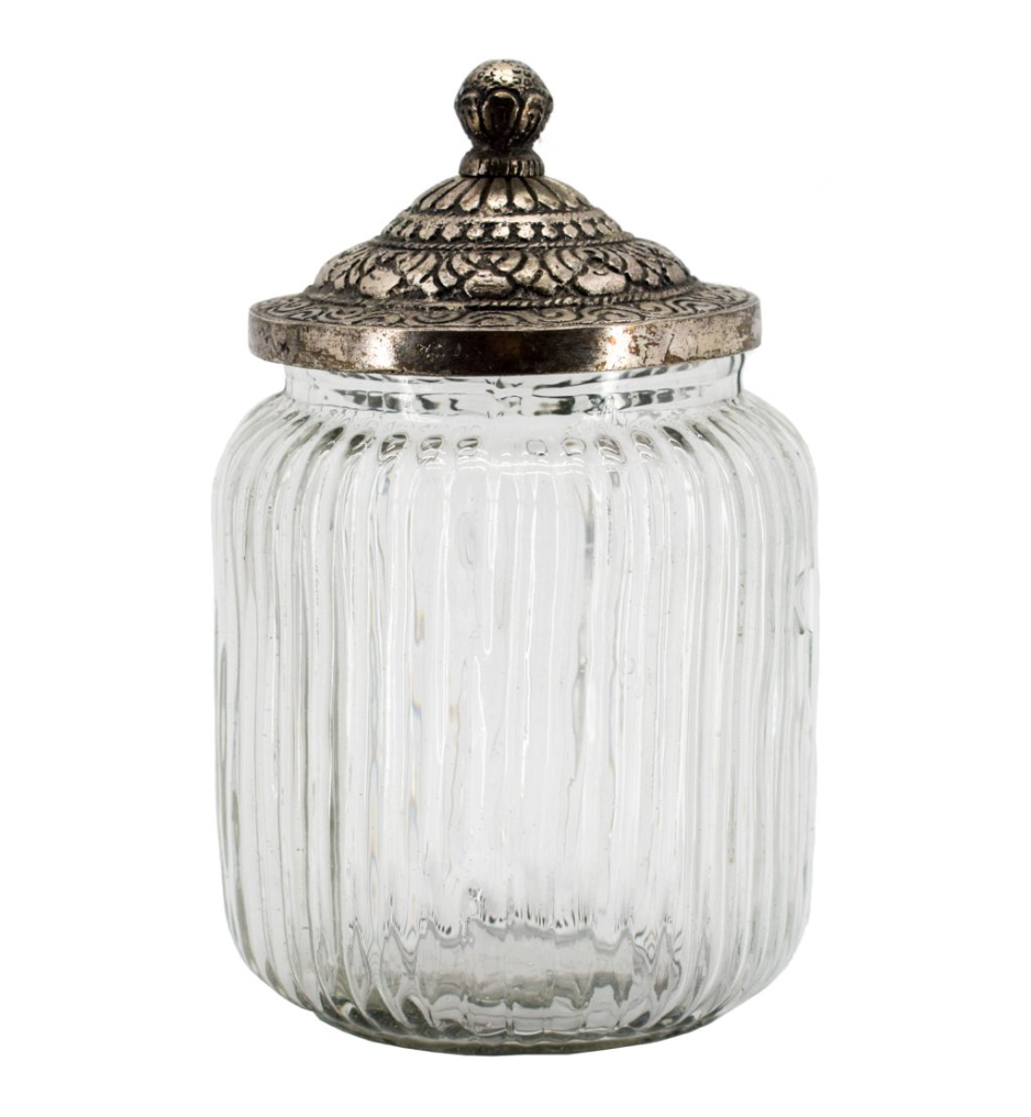 Glass Storage Jar W/Metal Lid