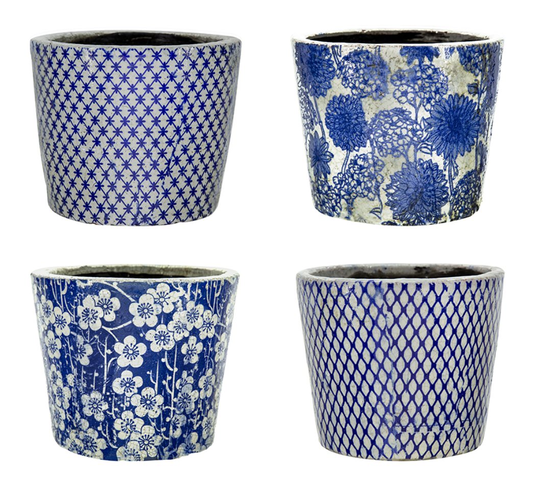 Blue & White Terracotta Pots