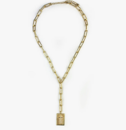 Gold Y-Neck Necklace with a square cross pendant