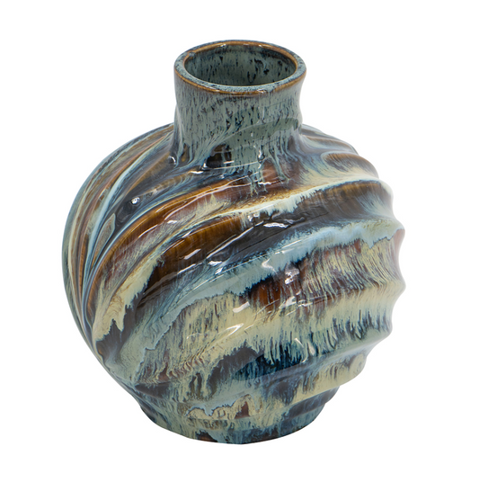 Blue and Brown Reactive Glazed Accent Vase