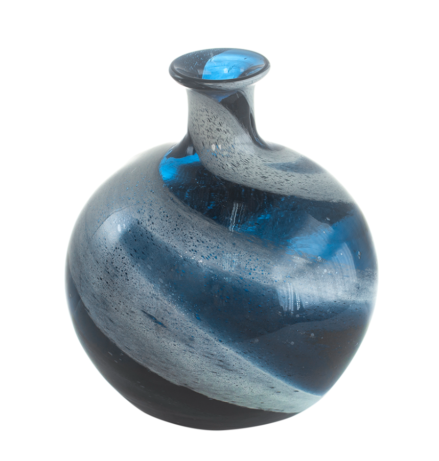 Blue and White Swirling Glass Vase with Bubbles