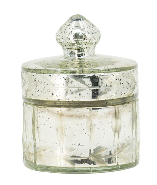 Antique Silver Lidded Glass Jars with Line Motif