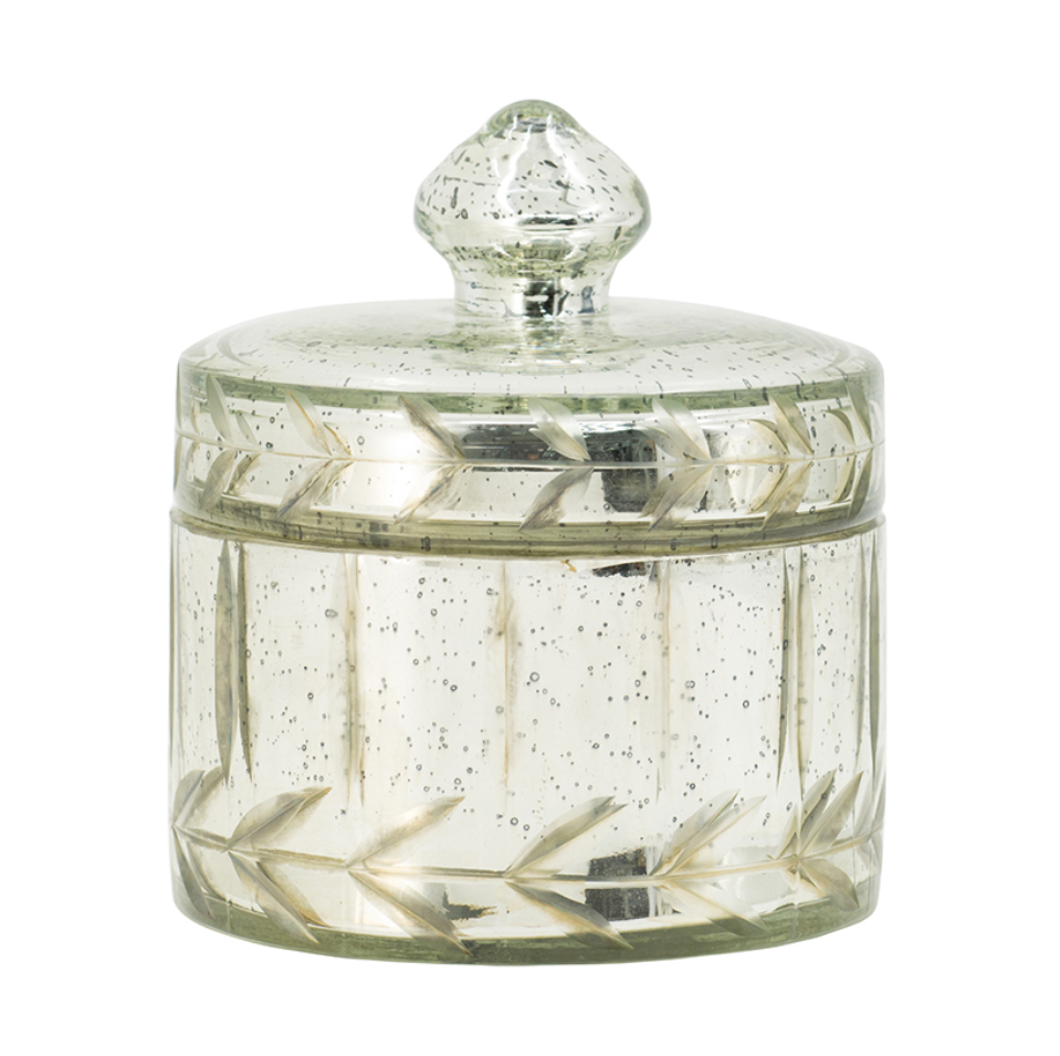 Antique Silver Lidded Glass Jars with Line Motif