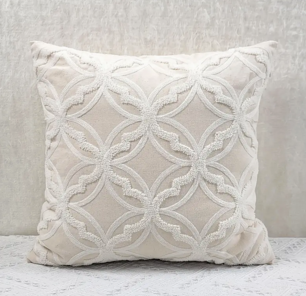 quatrefoil embroidered pillow cover